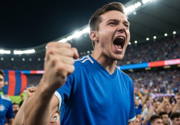 Close-up,Of,A,Caucasian,Male,Soccer,Fan,During,Soccer,Match.