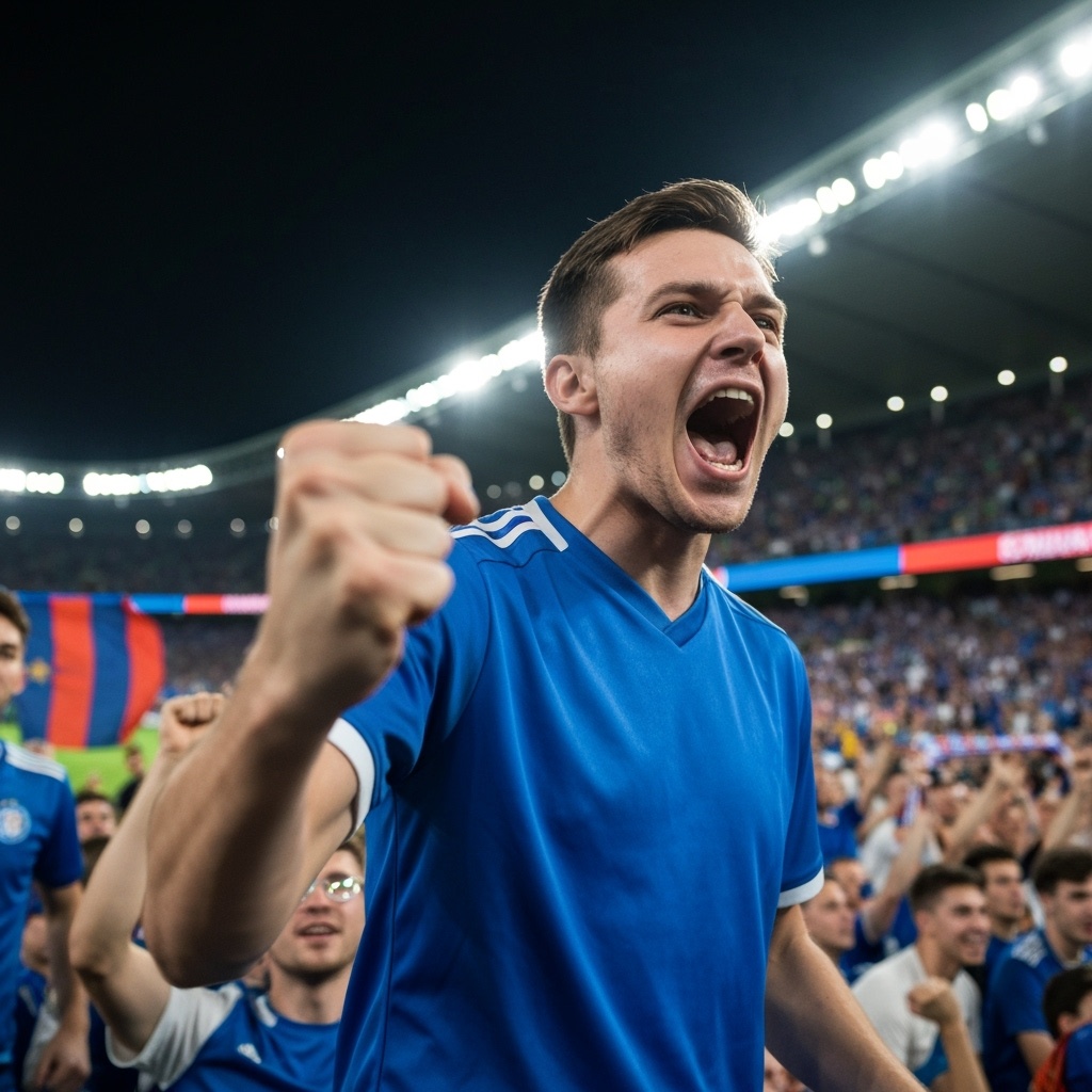 Close-up,Of,A,Caucasian,Male,Soccer,Fan,During,Soccer,Match.